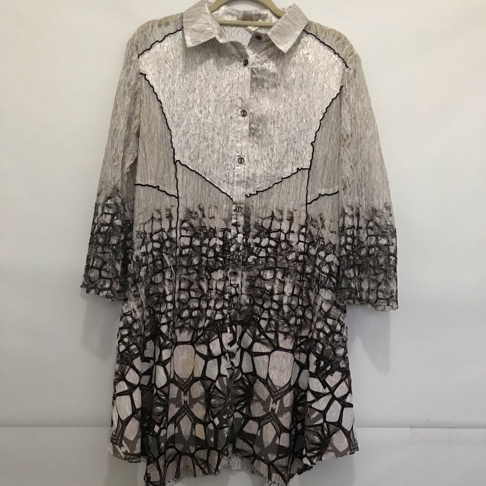 Lindi Neutral Patterned Button-Front Women's Dress Size L